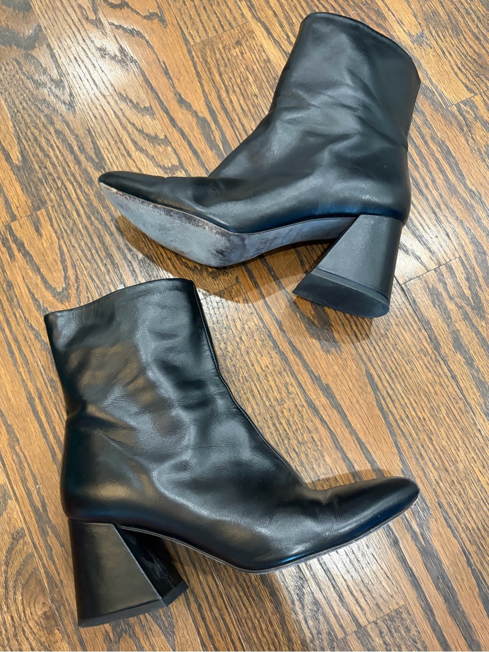 THURSDAY BOOT COMPANY Black Leather Heartbreaker Triangle Block Heel Boots